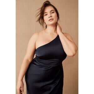 NWT Anthropologie BHLDN Dylan One-Shoulder Satin Side-Slit Gown $248 PLUS 22W